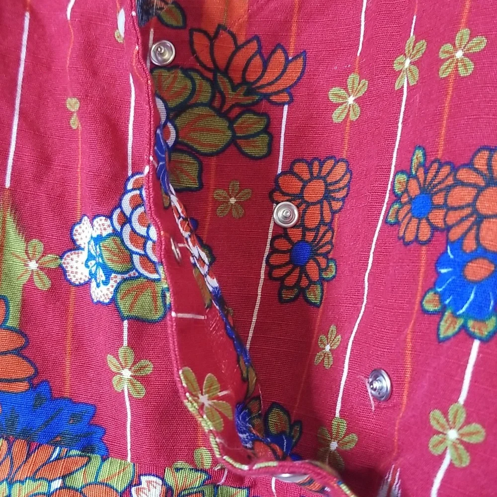 Khaadi Womens Red Blue Green Pleated Flowy Long Sleeve Top Size 14 - Picture 3 of 12